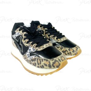 W6YZ Sneaker donna 1D57YAK brown black leo