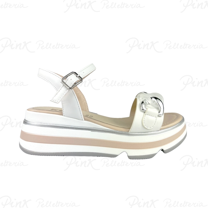 KEYS sandalo zeppa catena K8171 bianco