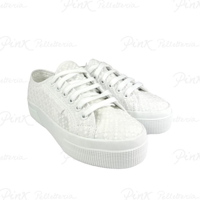 SUPERGA sneaker platform macramè rhombus S2126MW2740 total white