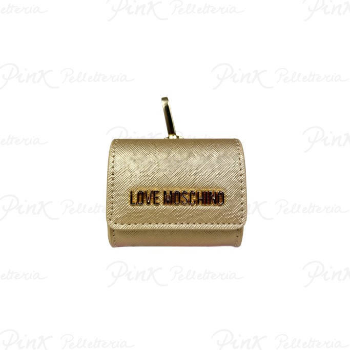 LOVE MOSCHINO Laminated Saffiano Porta Airpod Gold JC6451