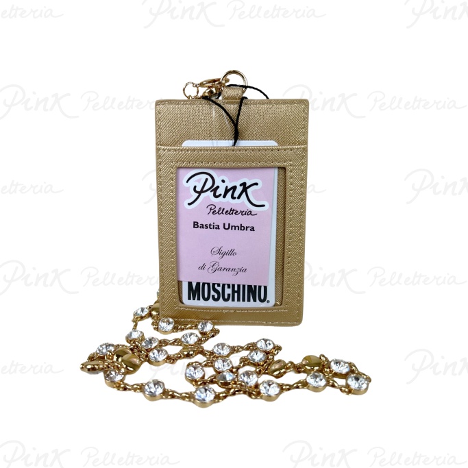 LOVE MOSCHINO Laminated Saffiano Porta Badge Gold JC5853