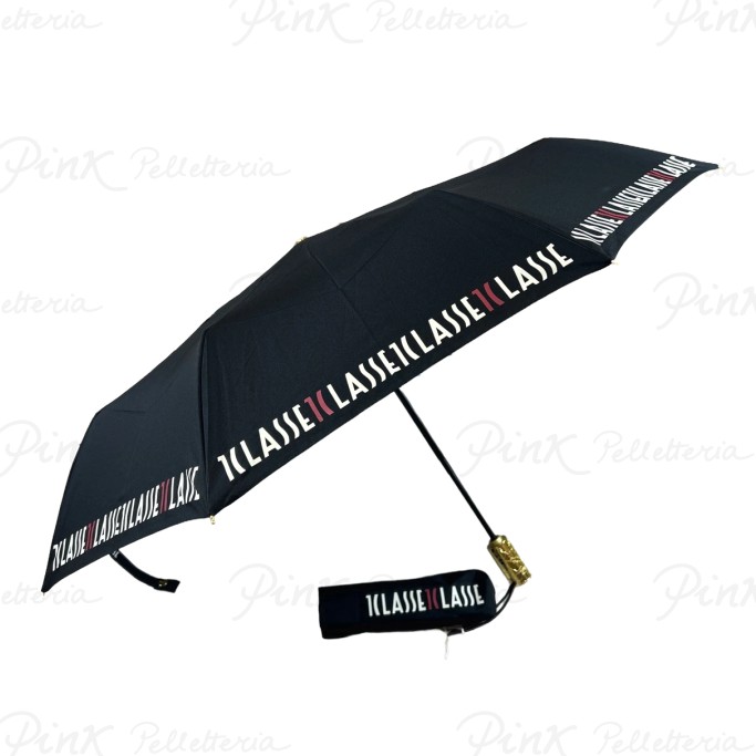 ALVIERO MARTINI PRIMA CLASSE Ombrello Mini Auto Open Close Maxi Scritta 1055 Nero