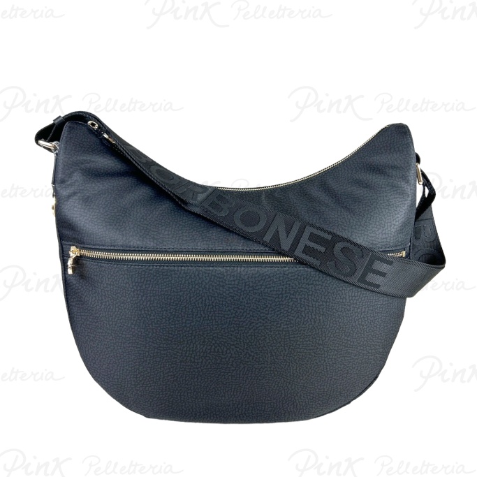 BORBONESE Luna Bag Medium Dark Black Nylon ecoVitello 934109I15 Y66