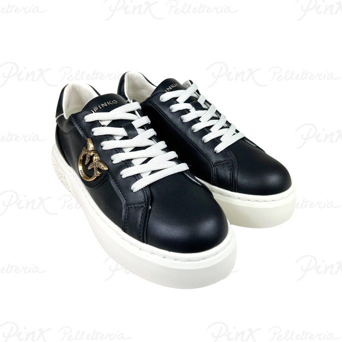 PINKO Yoko 01 Sneaker Calf LeatherMirror BlackPlatino SS0003P014ZI8
