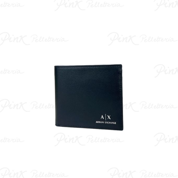 ARMANI EXCHANGE Man Plain Leather Portafogli Bifold wCoin Pocket Nero 958098 CC845 00020