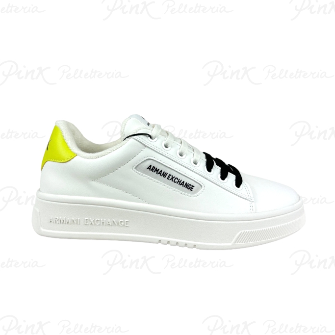 ARMANI EXCHANGE Seattle Sneaker in Pelle Op White + Yellow XUX203 XV805 S058
