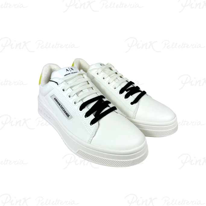 ARMANI EXCHANGE Seattle Sneaker in Pelle Op White + Yellow XUX203 XV805 S058