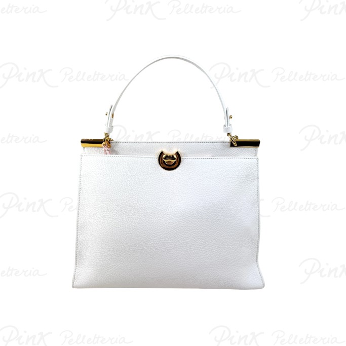 COCCINELLE Binxie Top Handle Bag M in Pelle H13 Brillant White E1P7P180221