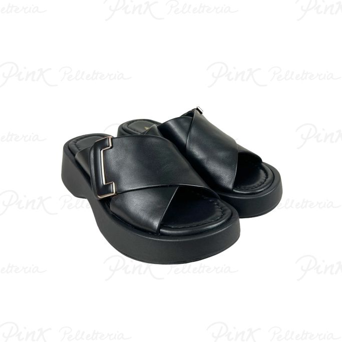 EMANUELLE VEE Sandalo Petra Incr. Zeppa Fasc. Pelle Black 441M-200-10-P103