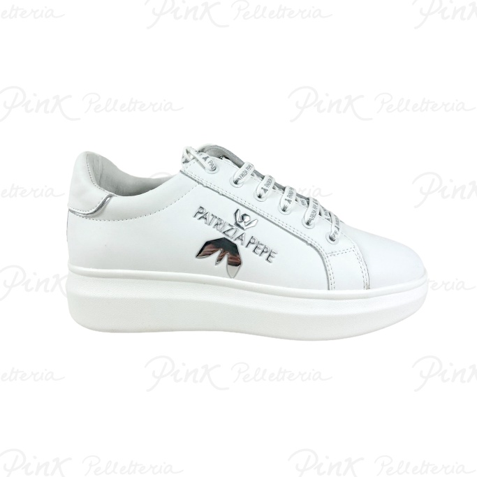 PATRIZIA PEPE Sneaker Pelle Fly Embossed Bianco Argento PJ210 30