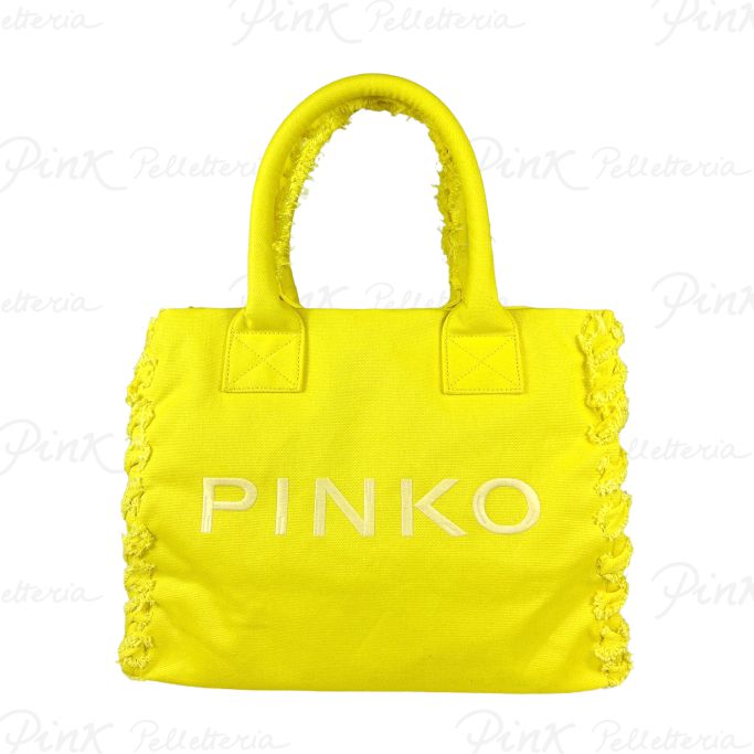 PINKO Beach Shopping Canvas Giallo Sole- Antique Gold 100782 A1WQ H85Q