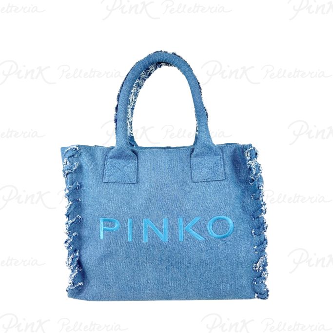 PINKO Beach Shopping Denim Blu- Antique Gold 100782 A1WT DN4Q