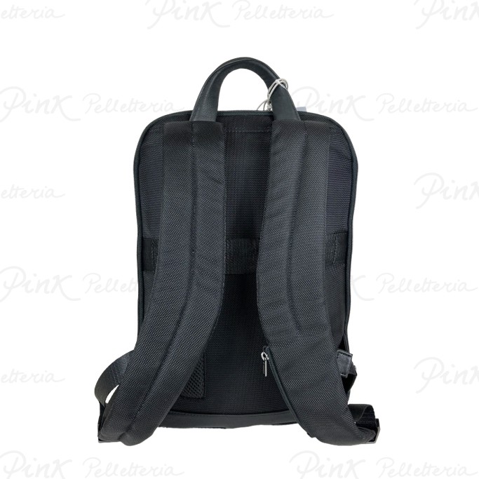 PIQUADRO Zaino Slim Espandibile in Pelle e Tessuto PC 14 Nero CA6383BR2 N