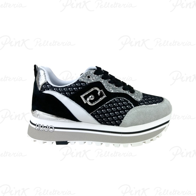 LIU JO Maxi Wonder 73 Sneaker NetCow SuedeGlitter BA4059TX394 22222 Black