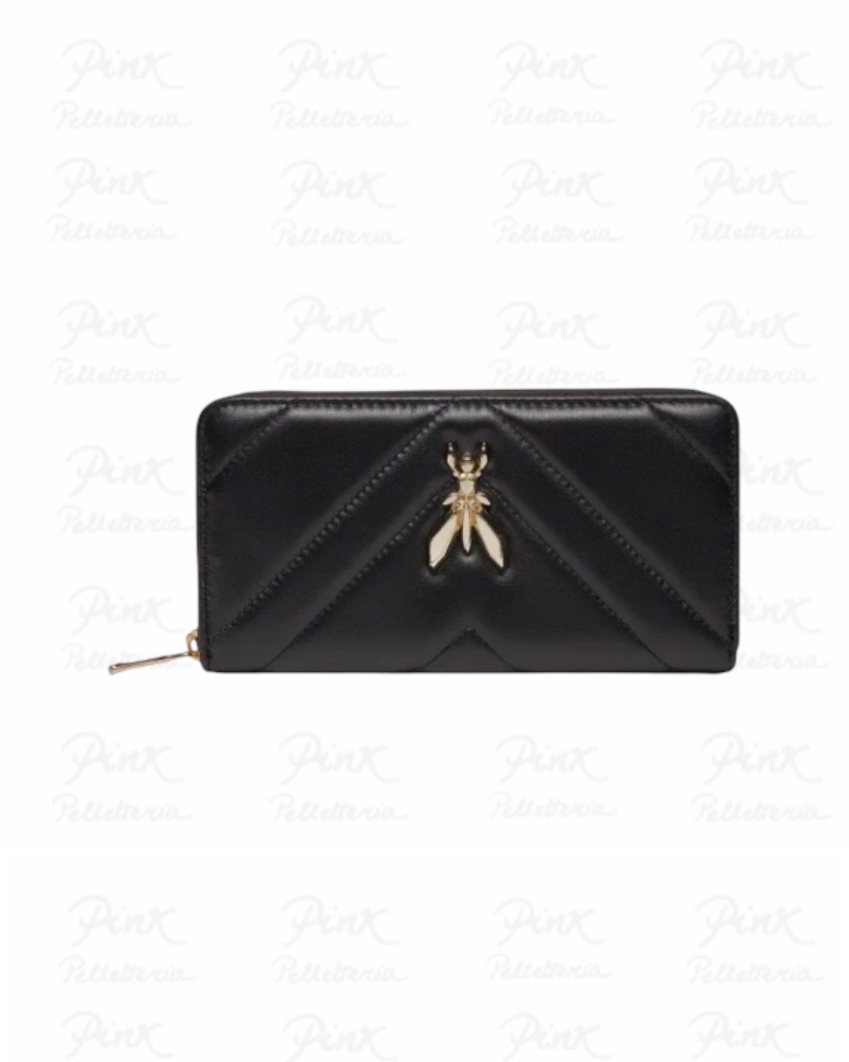 PATRIZIA PEPE Fly Trapunta Portafoglio Zip Around Grande 8Q0018 L004 K103 Nero