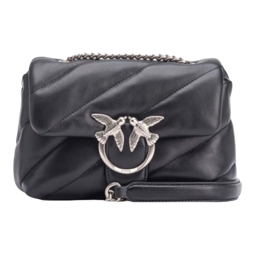 PINKO Love Puff Mini cl Sheep Nappa Trapuntata Black Argento 100039-A0F2-Z99O