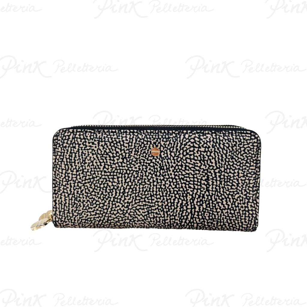 BORBONESE Classica P.foglio L. Zip Around Doppio Tess. Recicl. St. OpVitello 930160I15 X11 Op NaturaleNero
