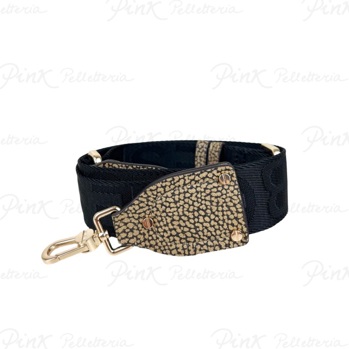 BORBONESE Tracolla Largh. cm4 Nastro Jaquard Tela pvc st. Soft 912018AU7 480 NeroOp Naturale