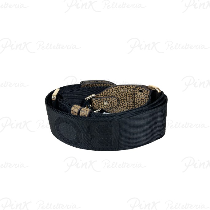BORBONESE Tracolla Largh. cm4 Nastro Jaquard Tela pvc st. Soft 912018AU7 480 NeroOp Naturale