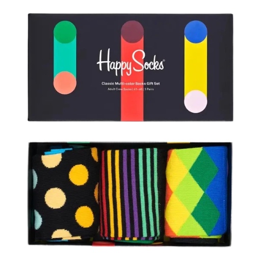 HAPPY SOCKS 3-Pack Classic Multi-Color Socks Gift Set 41-46 XCMC08-9300