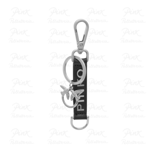 PINKO Logo Keychain Saffiano + Logo 104573-A2AY-Z99S Nero Limousine/Brushed - immagine 2