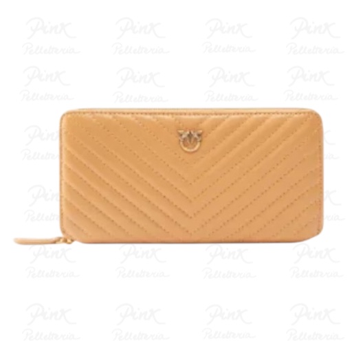 PINKO Ryder Zip Around Sheep Nappa Chevron 100250-A0GK-C83Q Torrone/Antique Gold