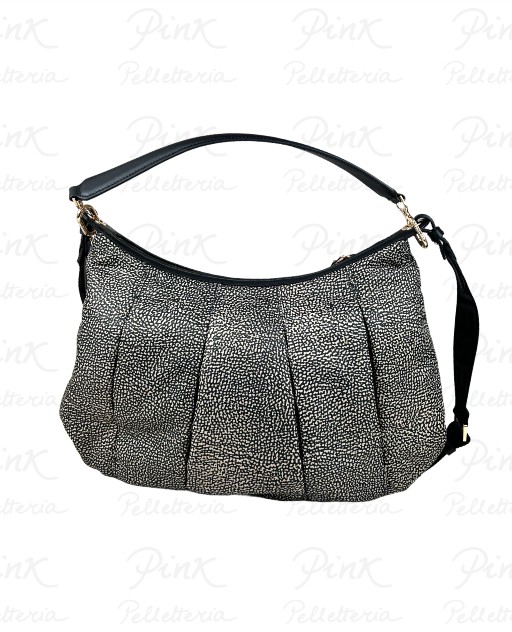 BORBONESE Croissant Borsa Hobo Medium cTracolla Tessuto Ric. st. OpVitello 933077AH1 X50 Kaki