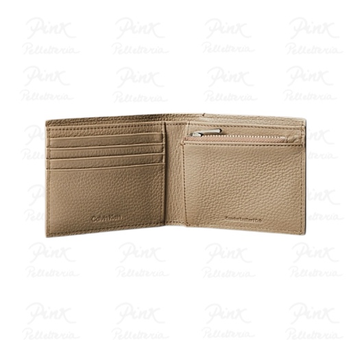 CALVIN KLEIN Ck Leather Billfold Wallet Zip Coin LV04D1028G-RMO Taupe - immagine 2