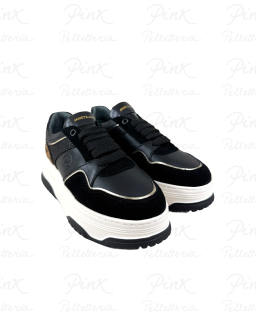 JANET & JANET Sneaker Crosta/Satin/Glitter 423-469 Black/Gold