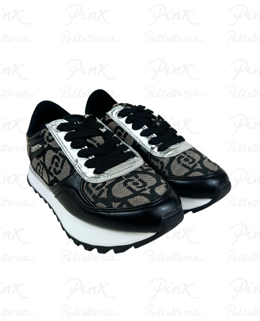 LIU JO Evelyn 915 Sneaker SpreadingMonogram JaquardMirror BF5057EX32201039 BlackSilver