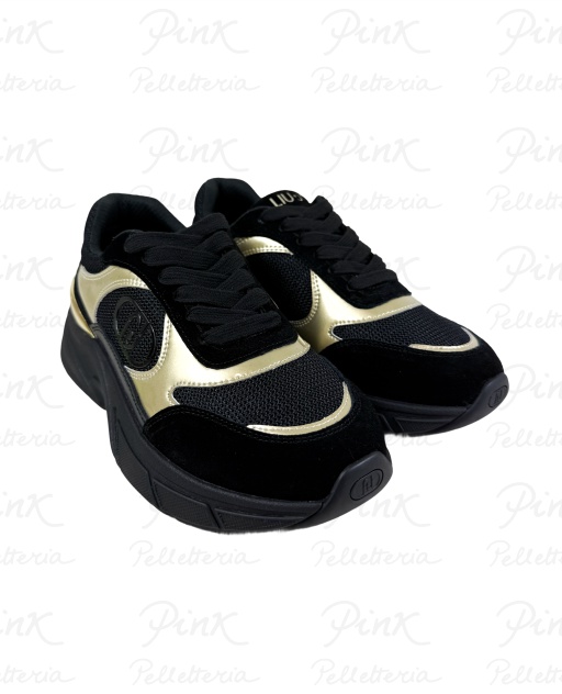 LIU JO Lj01 01 Sneaker Cow SuedeMeshMetallic BF5017PX031S1189 BlackLight Gold