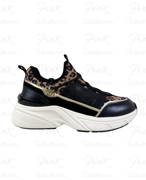 LIU JO Lj01 02 Sneaker Printed LycraCalf LeatherMetallic BF5019TX494S1068 BlackLeopard