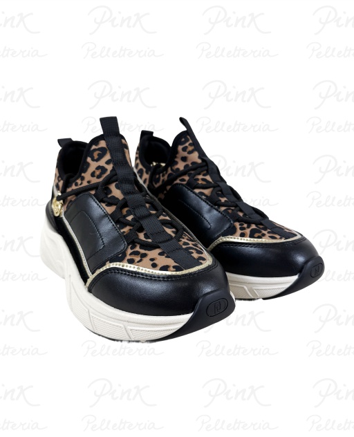 LIU JO Lj01 02 Sneaker Printed LycraCalf LeatherMetallic BF5019TX494S1068 BlackLeopard