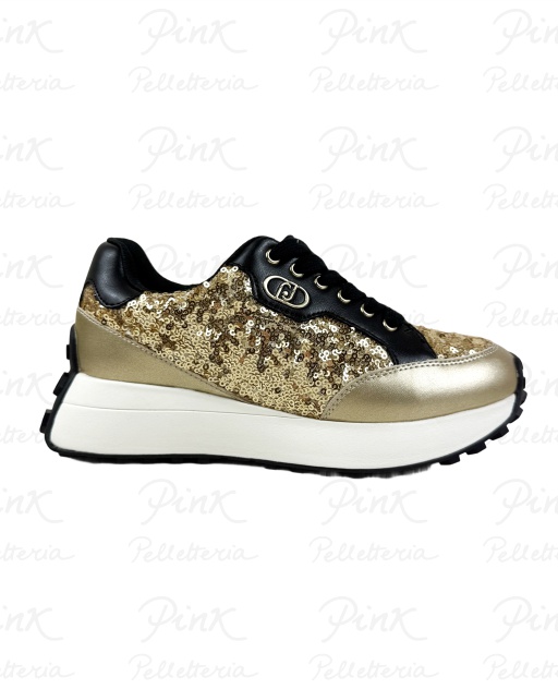 LIU JO Lolo 20 Sneaker Calf LeatherSequinsMetallic BF5027PX692S1189 BlackLight Gold