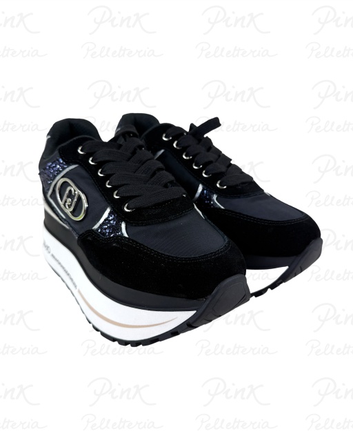 LIU JO Maxi Wonder Plus 01 Sneaker Cow SuedeNylonGlitter BF5011PX07822222 Black