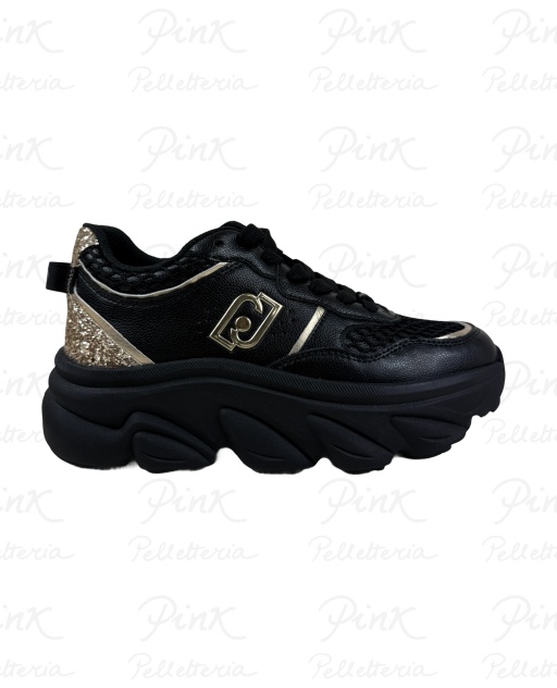 LIU JO Steffy 01 Sneaker Tumbled LeatherGlitter BF5061PX783S1189 BlackLight Gold