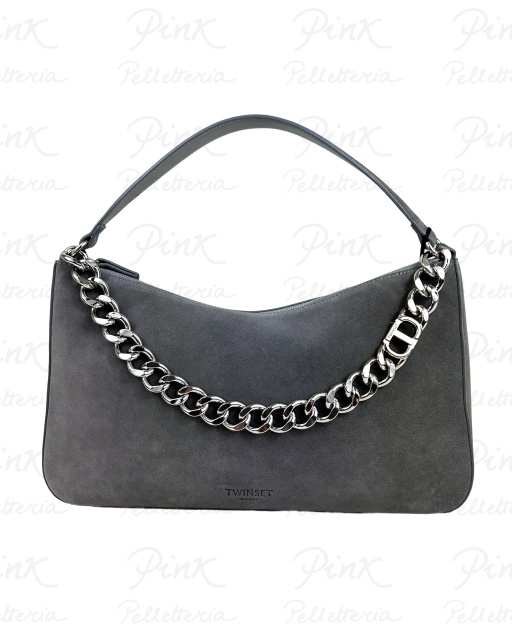 TWINSET Liliane Leather Sottospalla c/Catena Suede 252TB7162-S21002-12830 Medium Melange Grey/Nickel