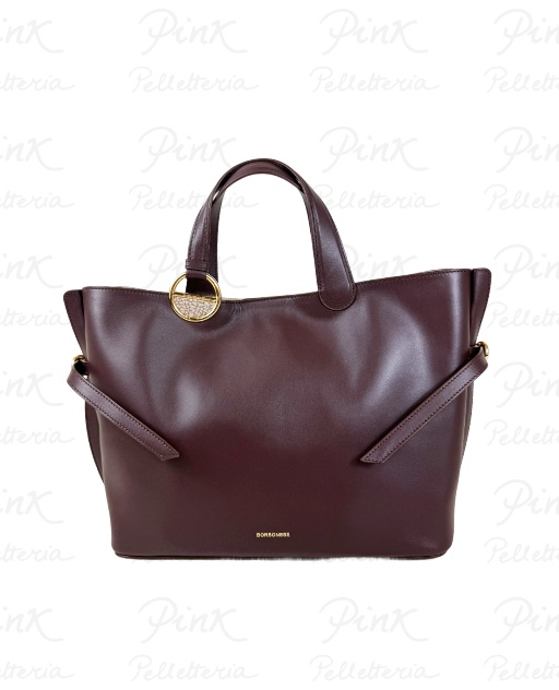 BORBONESE Bridle Borsa Shopping Medium Vitello NappatoAgnello Smerigliato st. 91010104AU5-069 CastanoMushroom