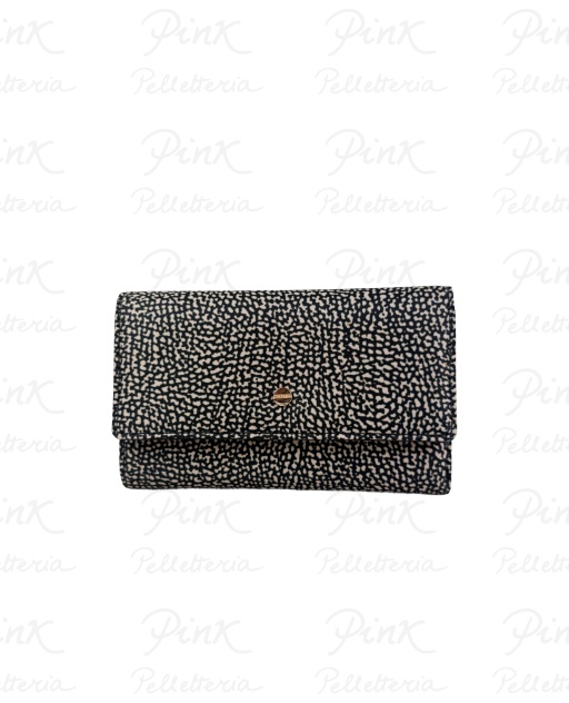 BORBONESE Classica P.Foglio Medium cPatta-Lampo Tess. Ricic. st. OpVitello 930115I15-X11 Op NaturaleNero