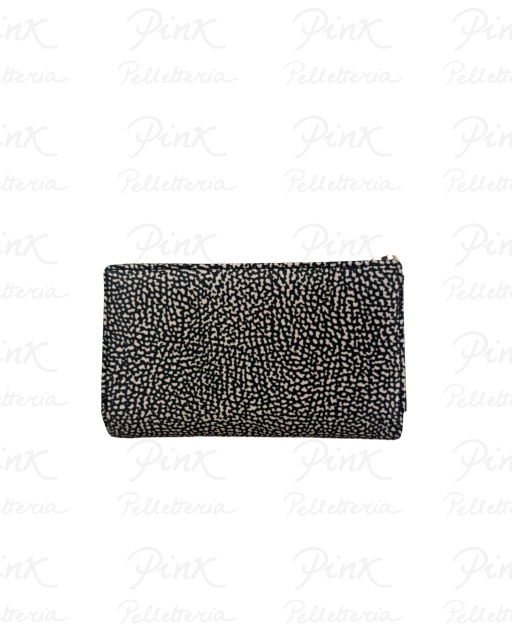 BORBONESE Classica P.Foglio Medium cPatta-Lampo Tess. Ricic. st. OpVitello 930115I15-X11 Op NaturaleNero