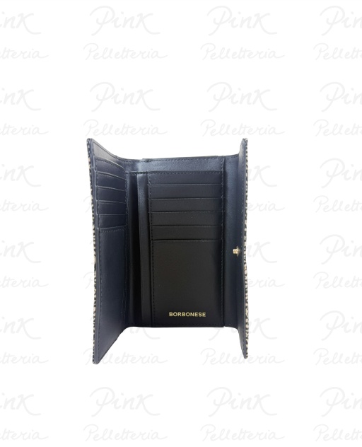 BORBONESE Classica P.Foglio Medium cPatta-Lampo Tess. Ricic. st. OpVitello 930115I15-X11 Op NaturaleNero