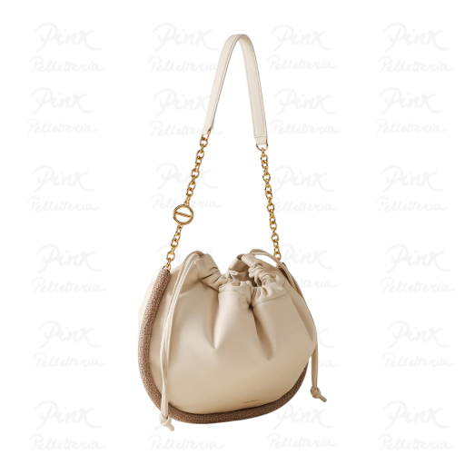 BORBONESE Coquille Borsa Hobo Medium Agnello/Agnello Smerigliato st. 91010116Q58-042 Alabastro/Mushroom - immagine 2