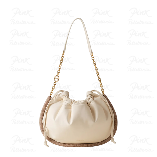 BORBONESE Coquille Borsa Hobo Medium Agnello/Agnello Smerigliato st. 91010116Q58-042 Alabastro/Mushroom
