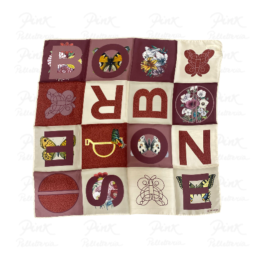 BORBONESE Foulard Color Block 90x90 Twil Seta 6DA0630016-465 Alabastra/Sabbia/Merlot