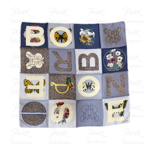 BORBONESE Foulard Color Block 90x90 Twil Seta 6DA0630016-866 Celeste/Klein Blu/Op Naturale