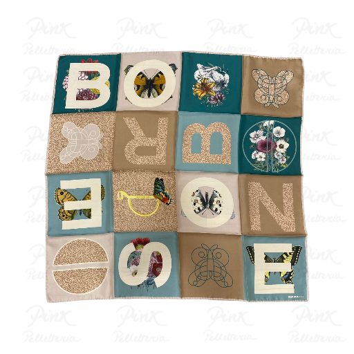 BORBONESE Foulard Color Block 90x90 Twil Seta 6DA0630016-878 Ottanio/Mandorla/Mauve