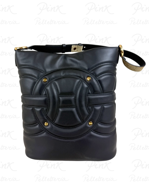 BORBONESE Rondo' Borsa Secchiello Medium VitelloAgnello Smerigliato st. 910101440099-480 NeroOp Naturale