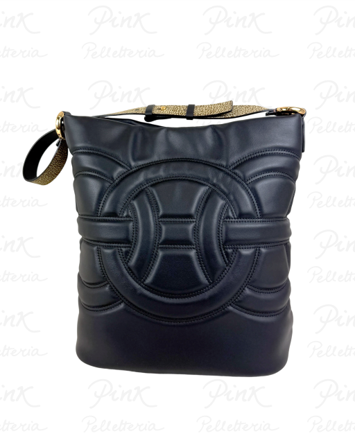 BORBONESE Rondo' Borsa Secchiello Medium VitelloAgnello Smerigliato st. 910101440099-480 NeroOp Naturale