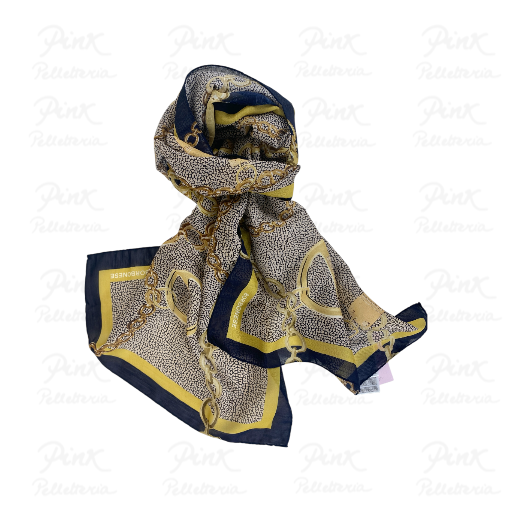 BORBONESE Sciarpa Catene Georgette Misto Seta 910600580135-H67 Blu/Op Naturale