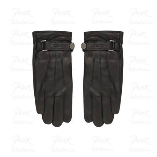 CALVIN KLEIN Logo Strap Smooth Leather Gloves LV04D8035G-UB1 Nero